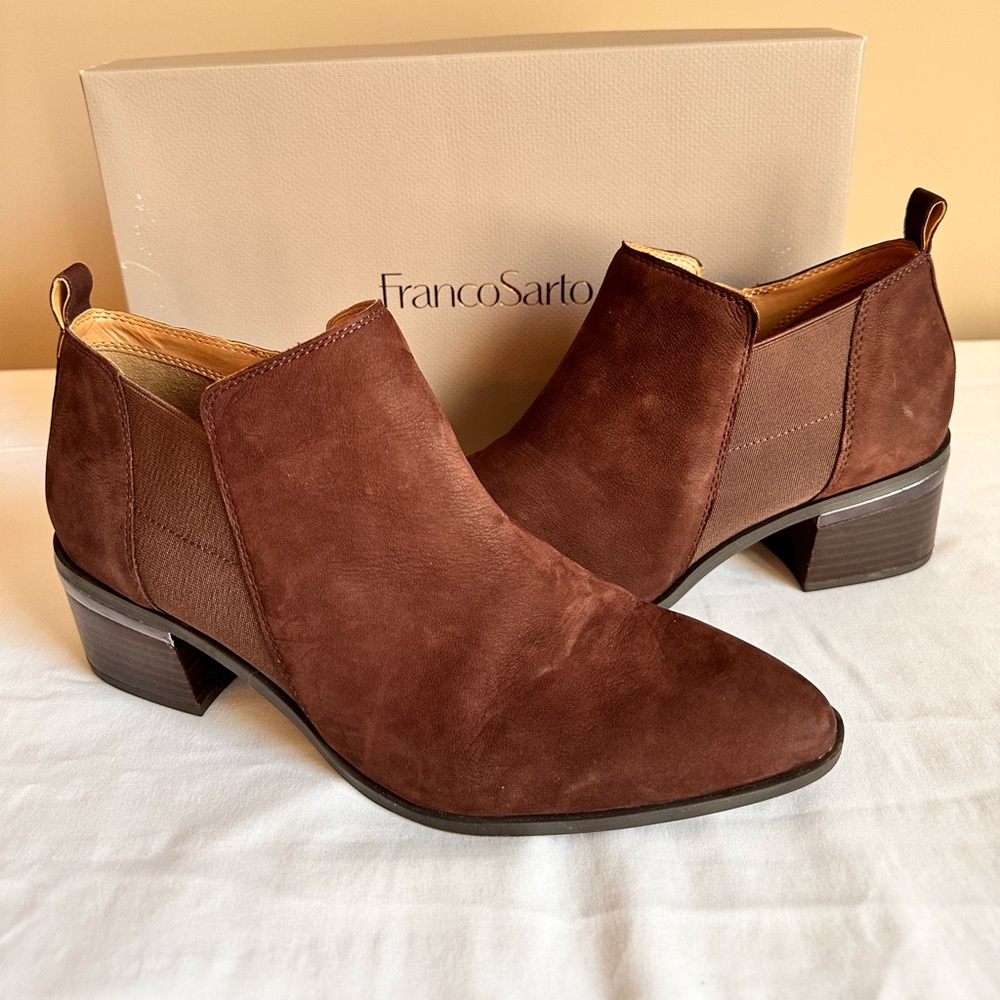 Franco Sarto Leather Block Heel Shooties Arden Hickory Size 9M